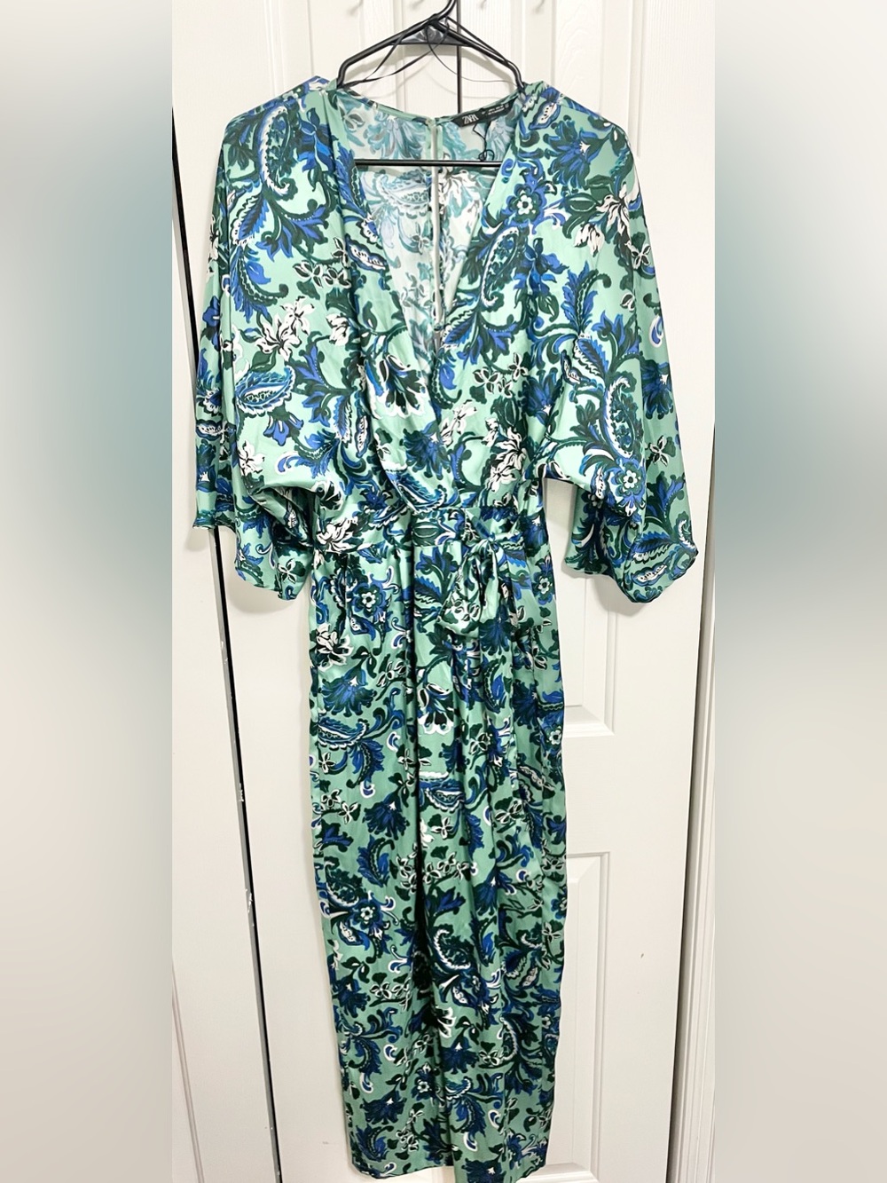 Zara Mint Green Paisley Jumpsuit with Blue Accents